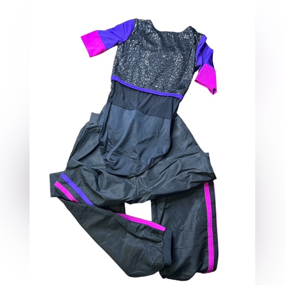 Weissman Dance Costume Style ‘Stay’ 2 Piece Leotard and Pants Purple Black NEW - Picture 2 of 10